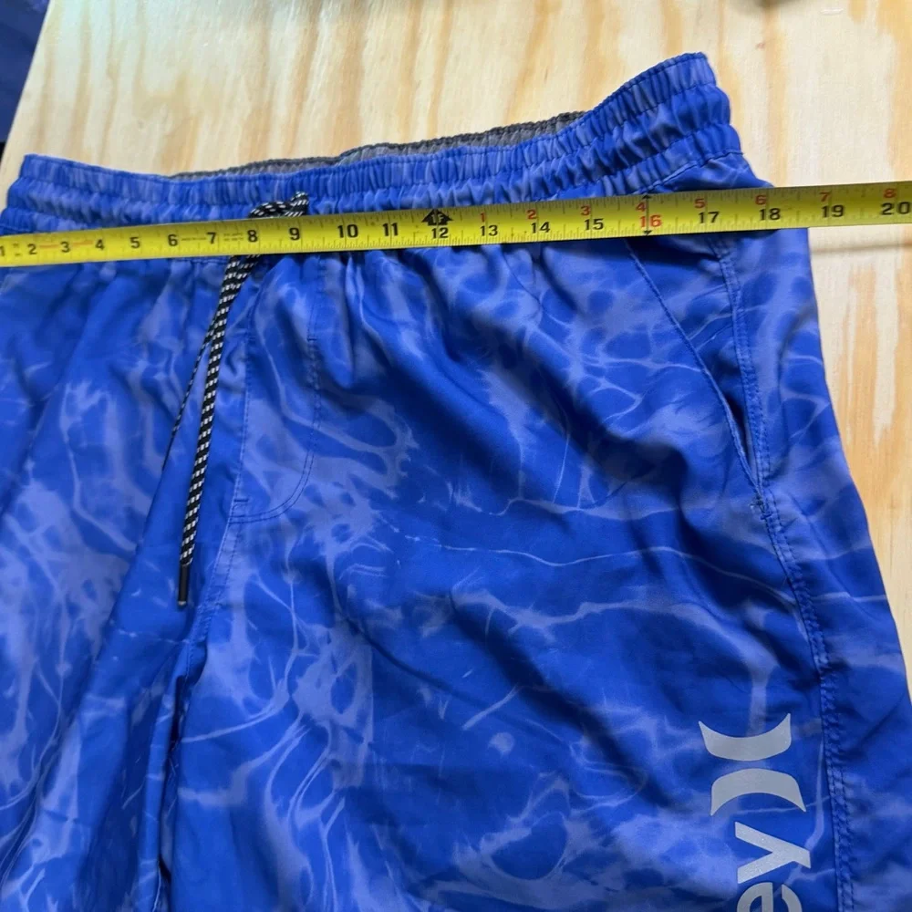 Hurley Blue Swim Trunks Mens XL Water Print Board Shorts Elastic‎ Waist Surf